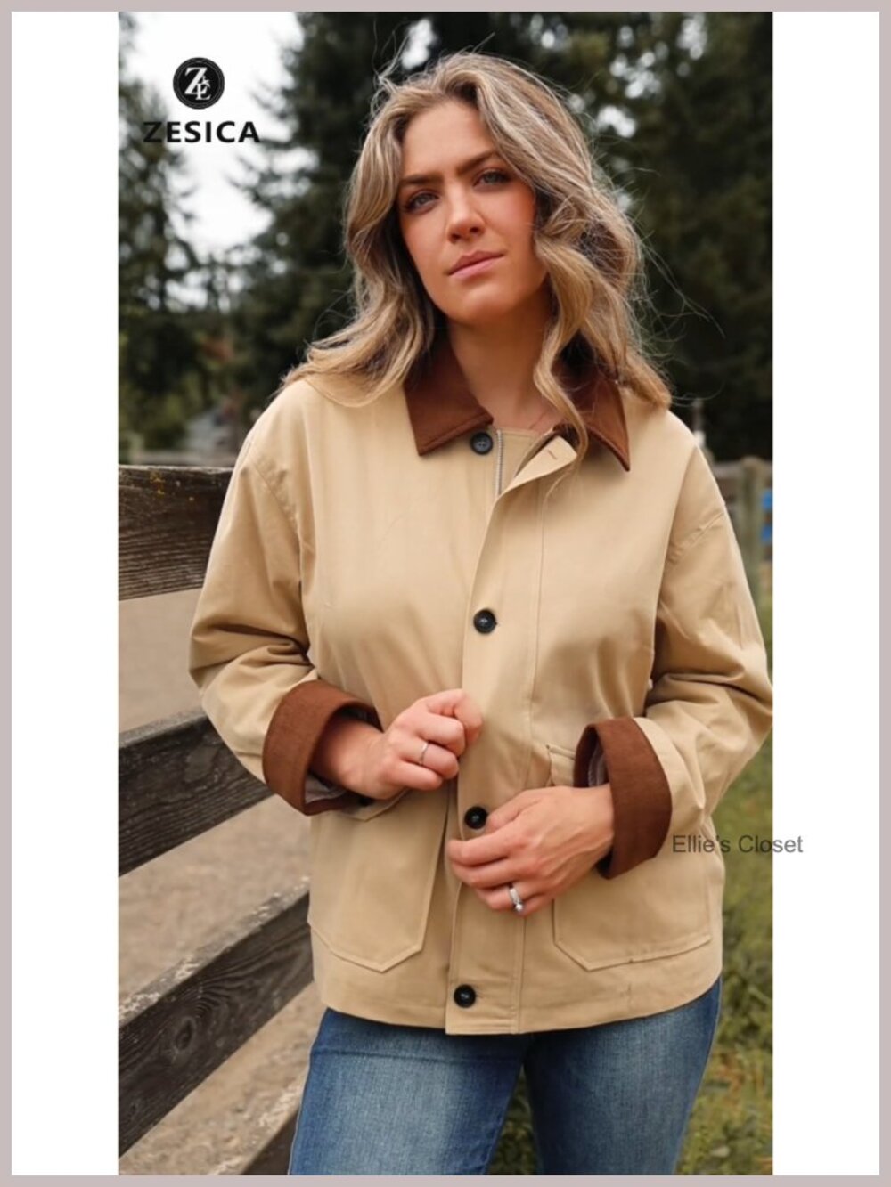 Lightweight Cotton Barn Jacket Casual Loose Fit Zip Up Coat - Picture 6 of 6